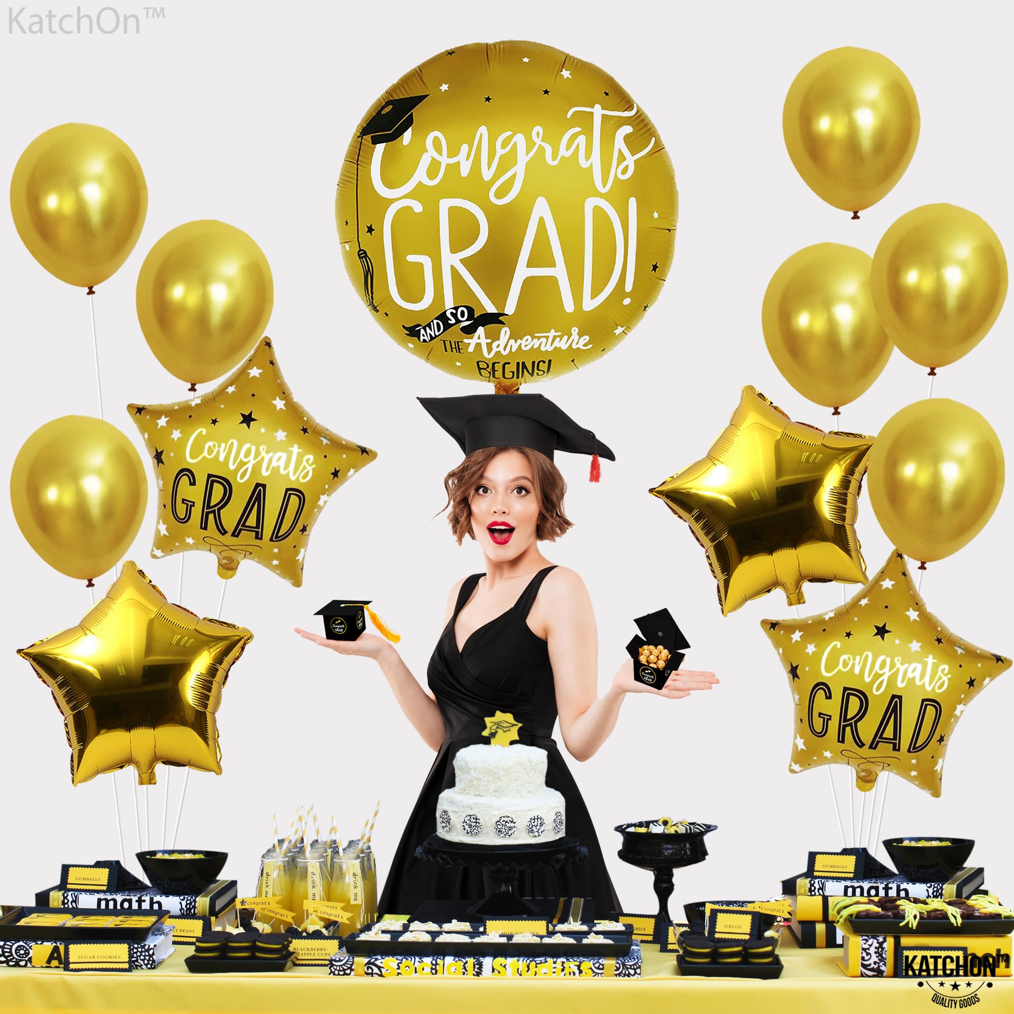 KatchOn 12-Pack Gold Graduation Balloons – 22 Inch Round & 18 Inch Star – Class of 2026 Party Decor