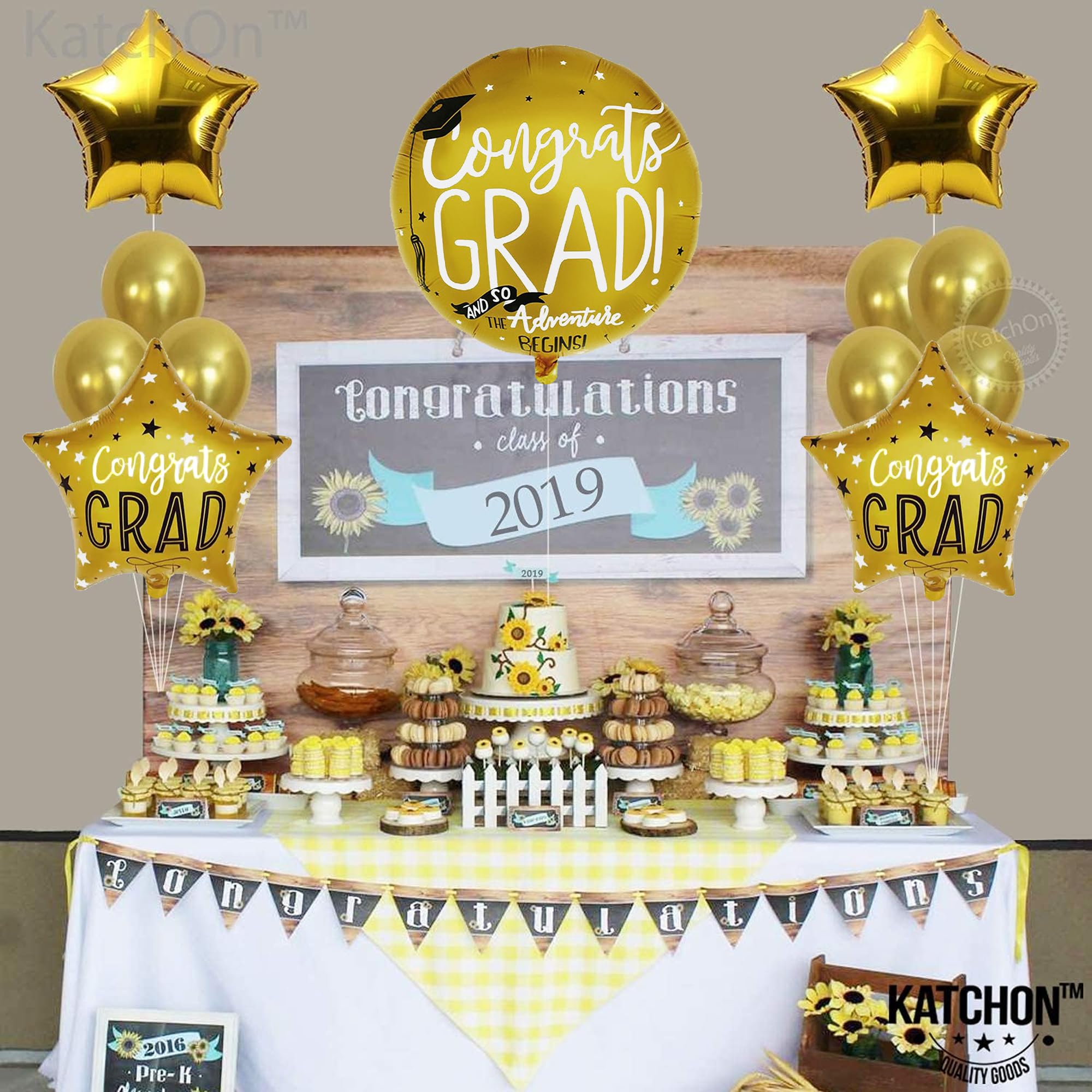 KatchOn 12-Pack Gold Graduation Balloons – 22 Inch Round & 18 Inch Star – Class of 2026 Party Decor