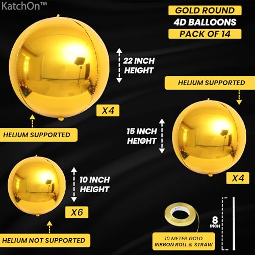KatchOn 14-Pack Large Gold Foil Balloons (22, 15, 10 Inch) for Graduation 2026 & Party Decor