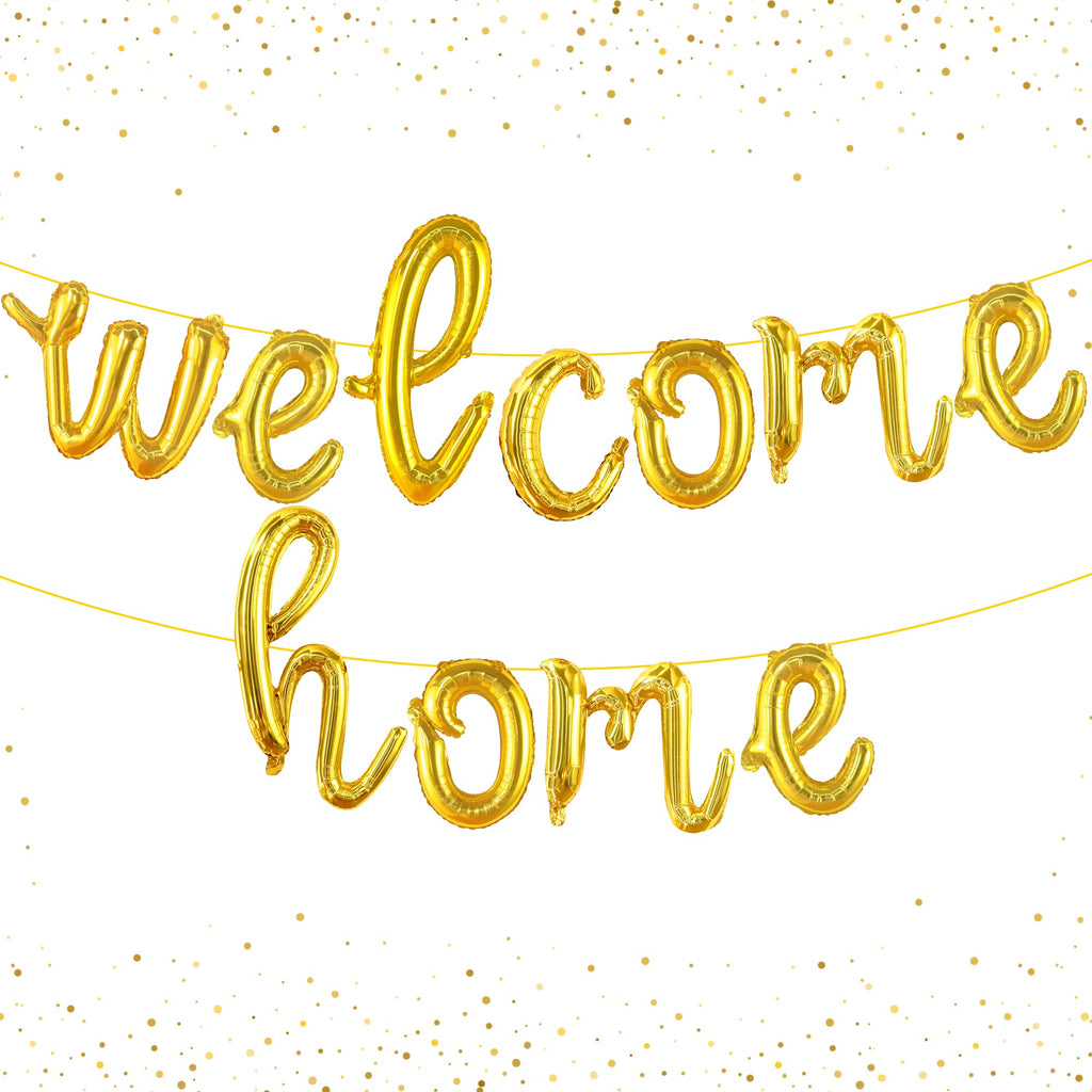 KatchOn 16 Inch Gold Welcome Home Balloons – Reusable Foil Banner for Homecoming Decorations