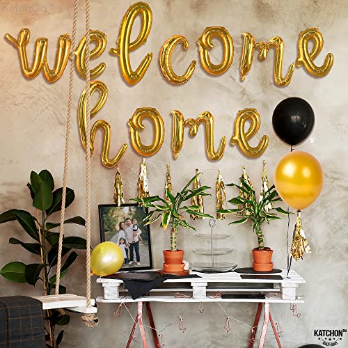 KatchOn 16 Inch Gold Welcome Home Balloons – Reusable Foil Banner for Homecoming Decorations