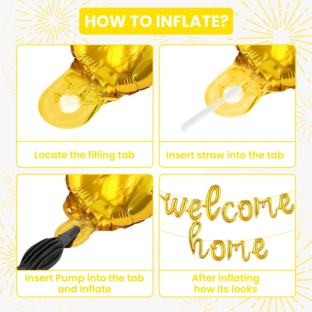 KatchOn 16 Inch Gold Welcome Home Balloons – Reusable Foil Banner for Homecoming Decorations