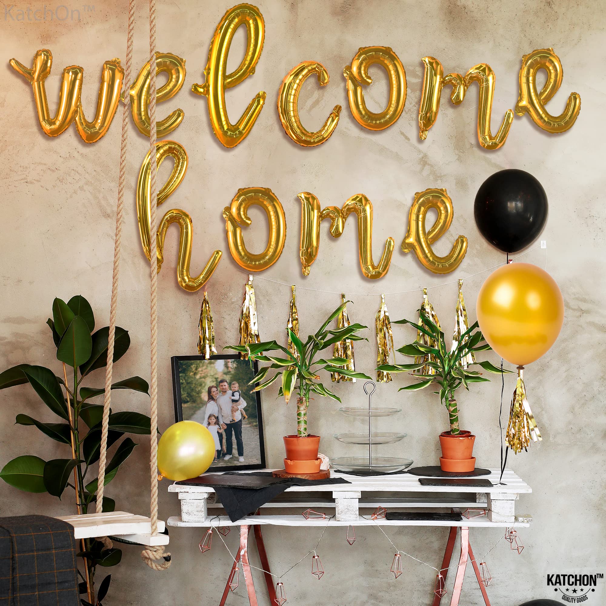 KatchOn 16 Inch Gold Welcome Home Balloons – Reusable Foil Banner for Homecoming Decorations