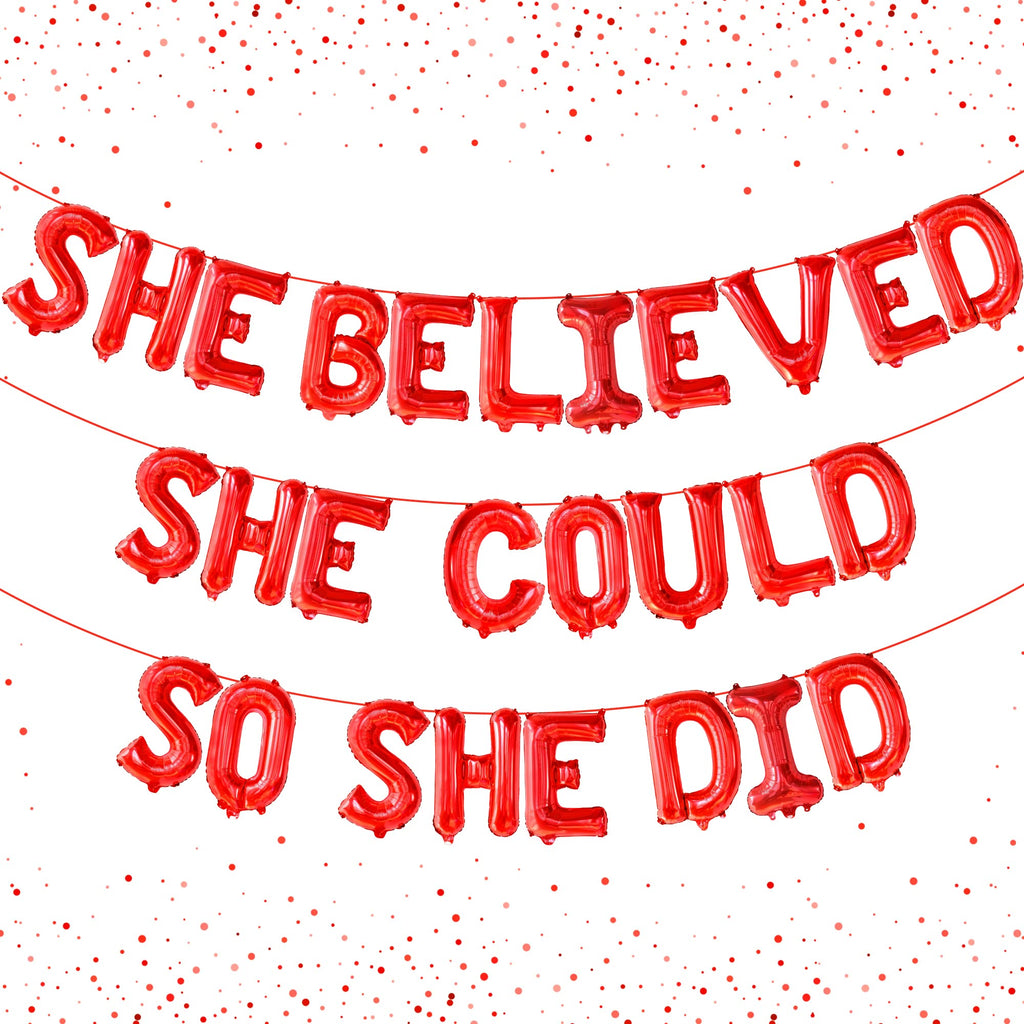 KatchOn 16 Inch Red 'She Believed She Could So She Did' Foil Balloon for Graduation Decorations