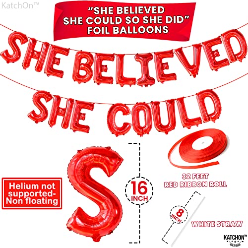 KatchOn 16 Inch Red 'She Believed She Could So She Did' Foil Balloon for Graduation Decorations