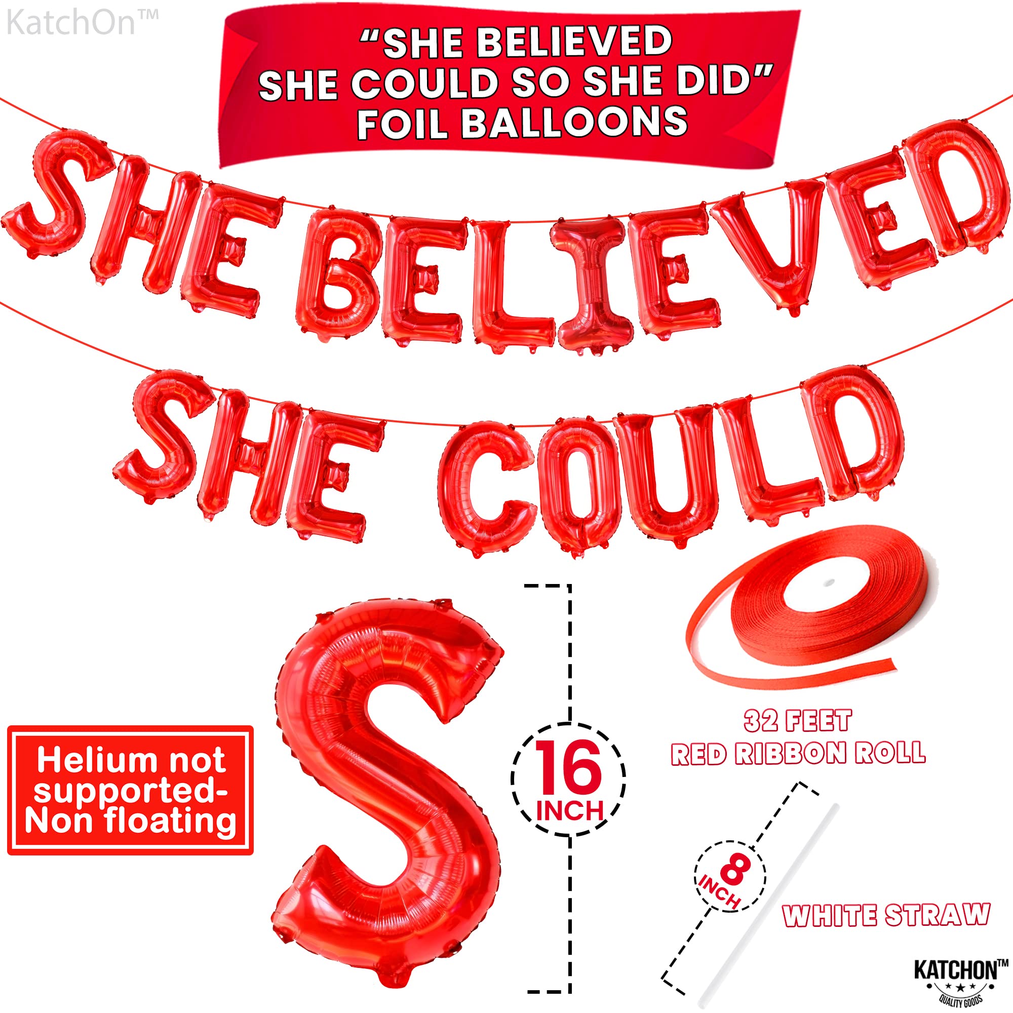 KatchOn 16 Inch Red 'She Believed She Could So She Did' Foil Balloon for Graduation Decorations