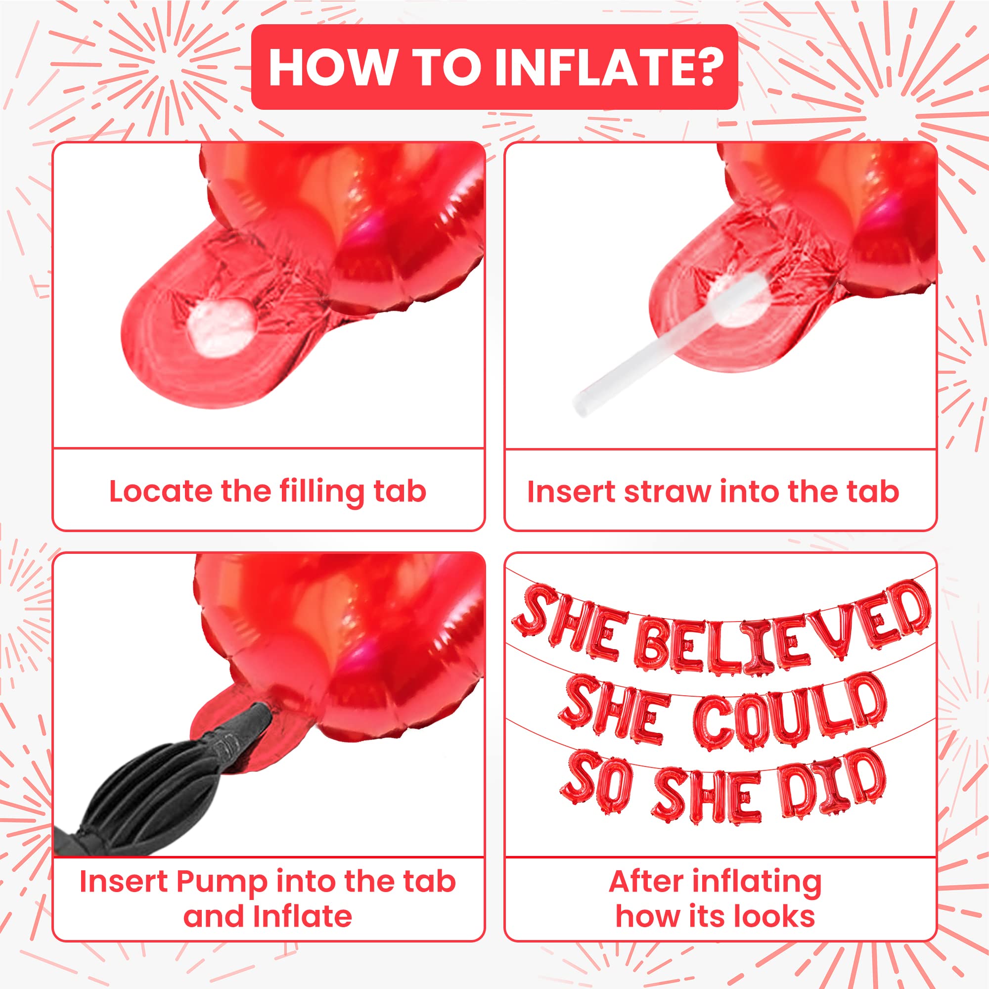 KatchOn 16 Inch Red 'She Believed She Could So She Did' Foil Balloon for Graduation Decorations