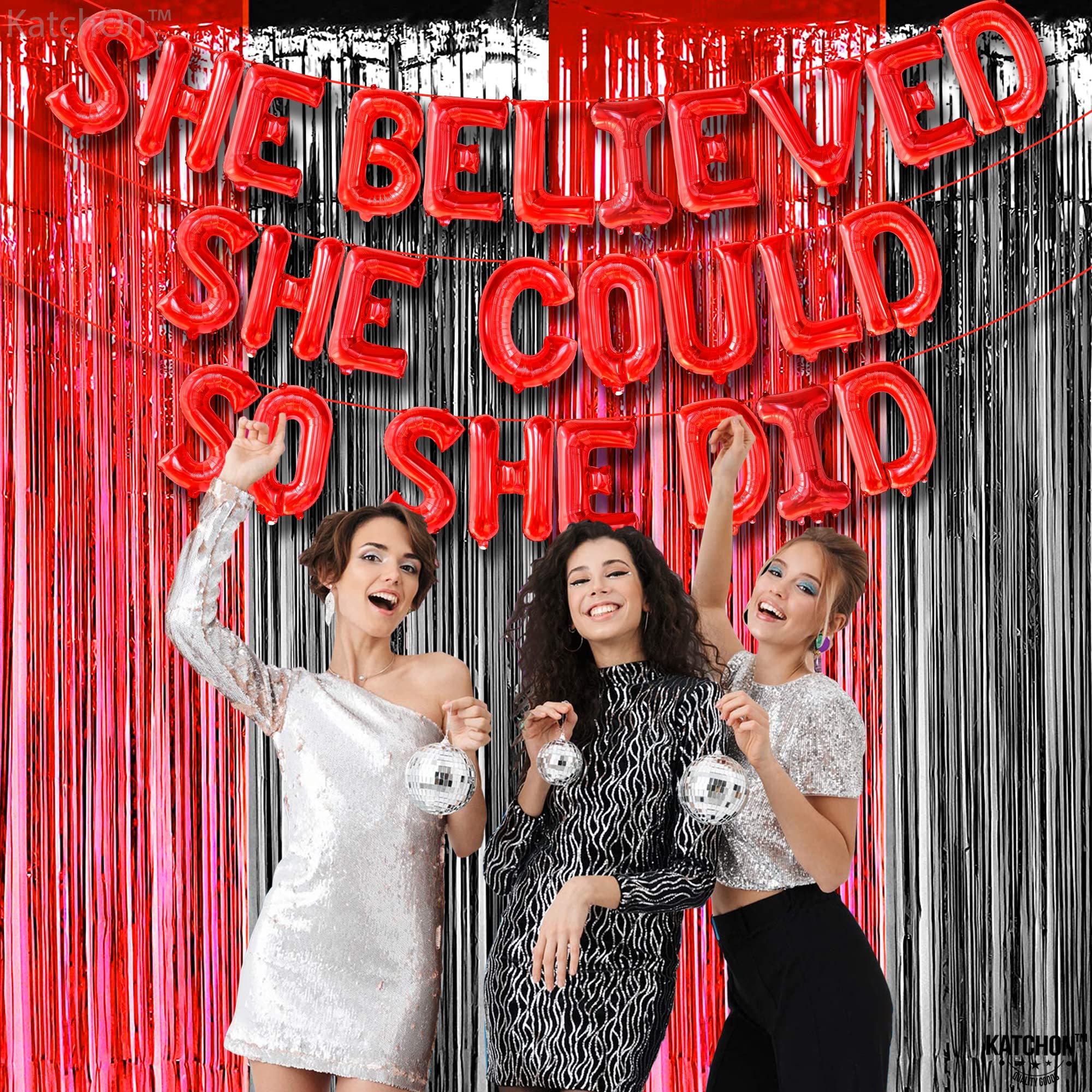 KatchOn 16 Inch Red 'She Believed She Could So She Did' Foil Balloon for Graduation Decorations