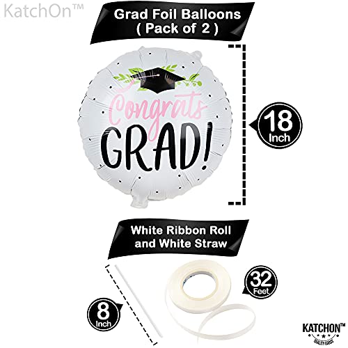 KatchOn 18-Inch Congrats Grad Balloons – 2-Pack White Foil Balloons for 2026 Graduation Party Decorations
