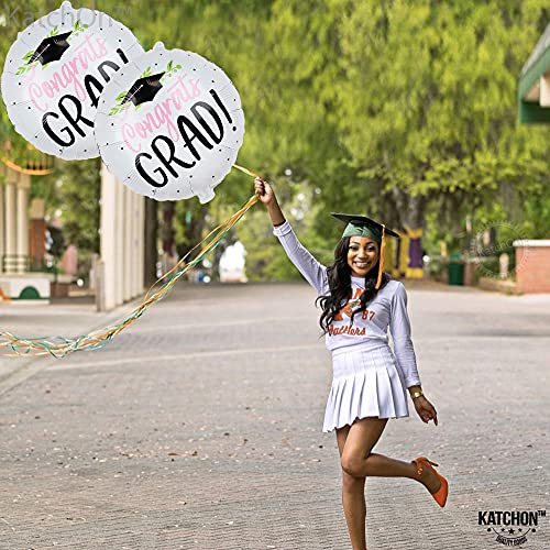 KatchOn 18-Inch Congrats Grad Balloons – 2-Pack White Foil Balloons for 2026 Graduation Party Decorations
