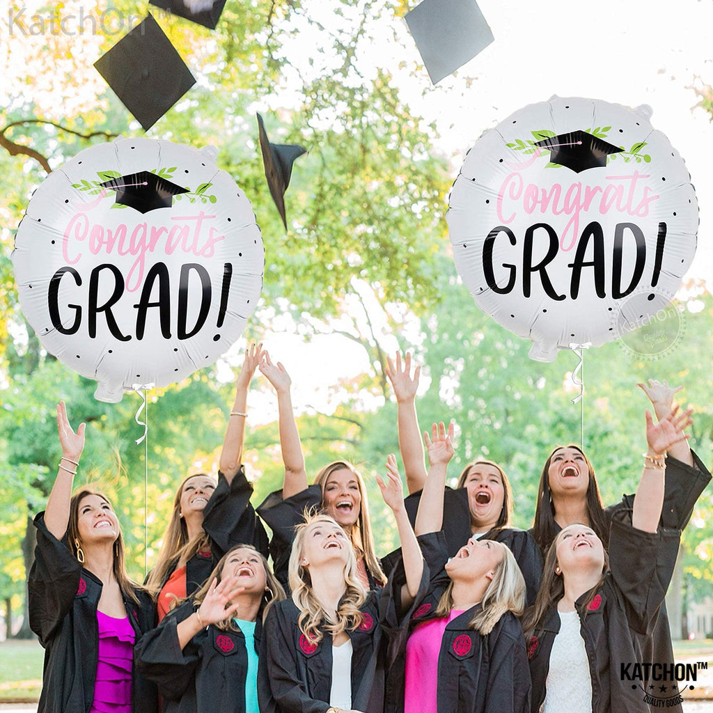 KatchOn 18-Inch Congrats Grad Balloons – 2-Pack White Foil Balloons for 2026 Graduation Party Decorations