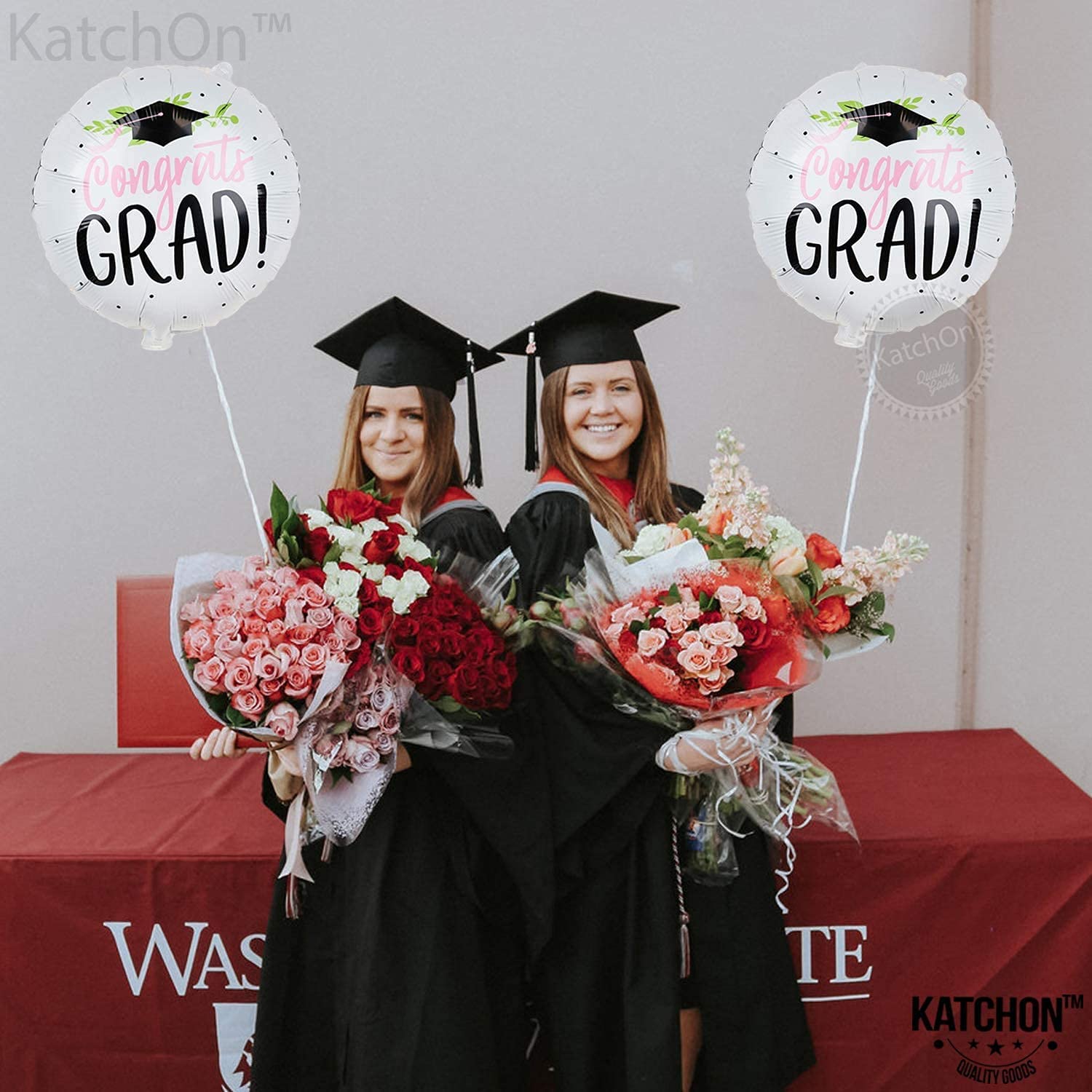 KatchOn 18-Inch Congrats Grad Balloons – 2-Pack White Foil Balloons for 2026 Graduation Party Decorations