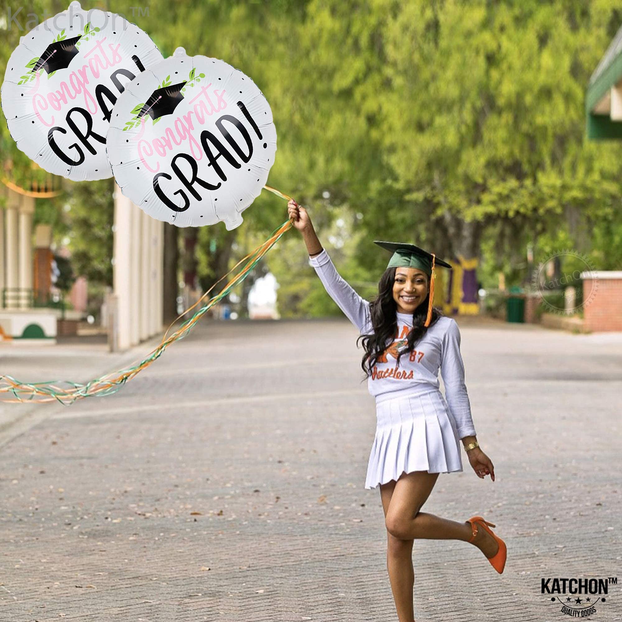 KatchOn 18-Inch Congrats Grad Balloons – 2-Pack White Foil Balloons for 2026 Graduation Party Decorations