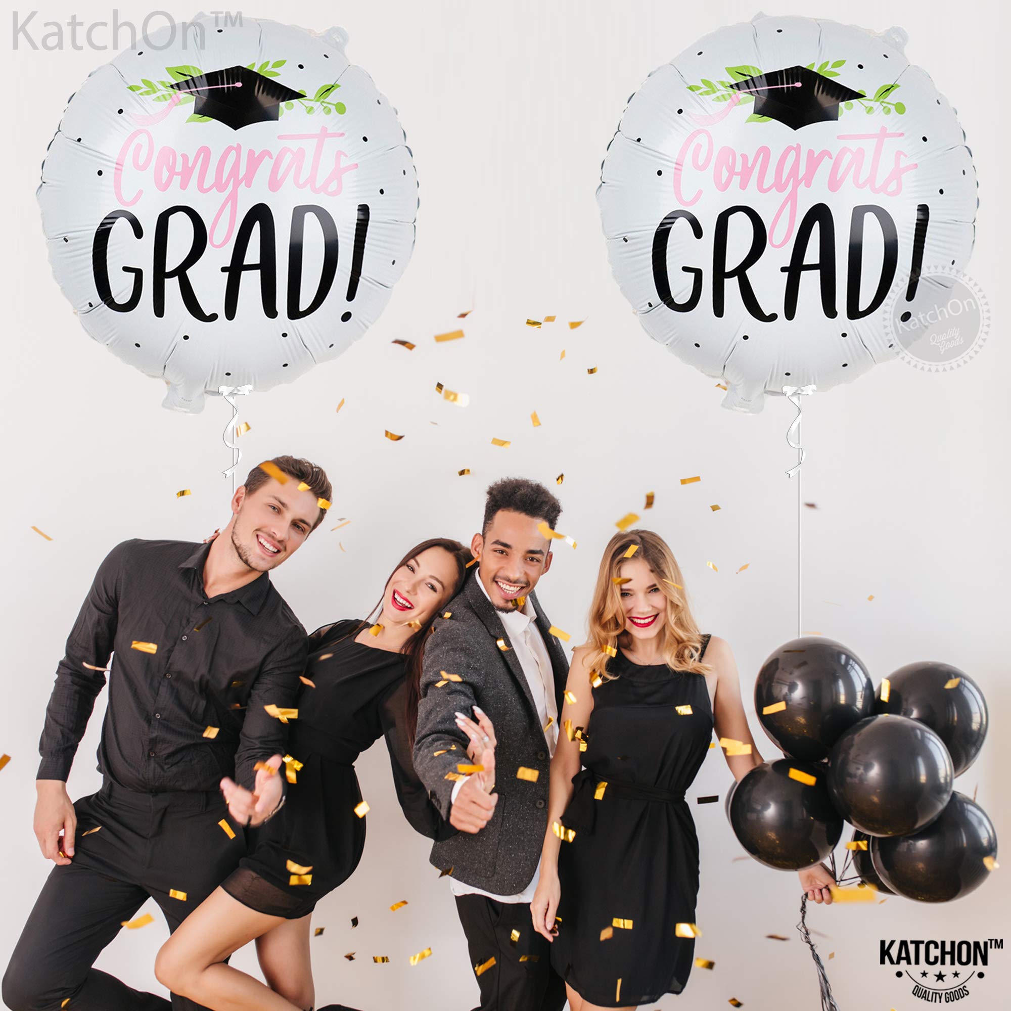 KatchOn 18-Inch Congrats Grad Balloons – 2-Pack White Foil Balloons for 2026 Graduation Party Decorations