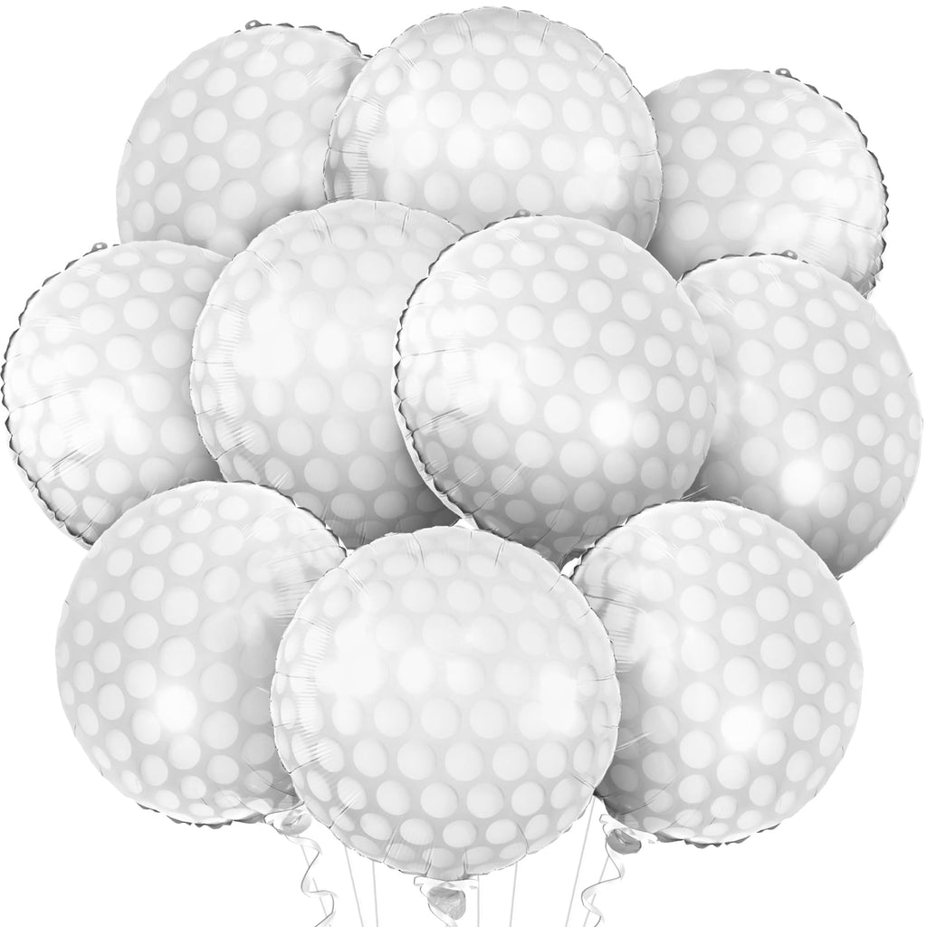 KatchOn 18-Inch White Foil Golf Balloons - Pack of 10 for Golf Themed Parties