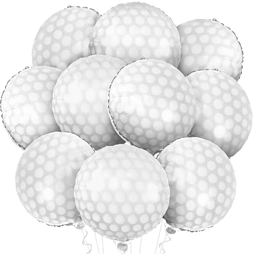 KatchOn 18-Inch White Foil Golf Balloons - Pack of 10 for Golf Themed Parties