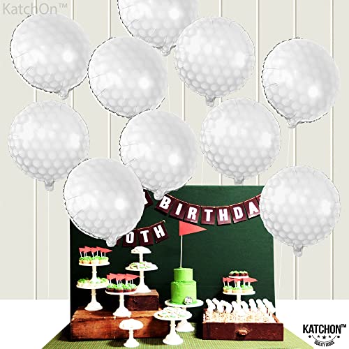 KatchOn 18-Inch White Foil Golf Balloons - Pack of 10 for Golf Themed Parties
