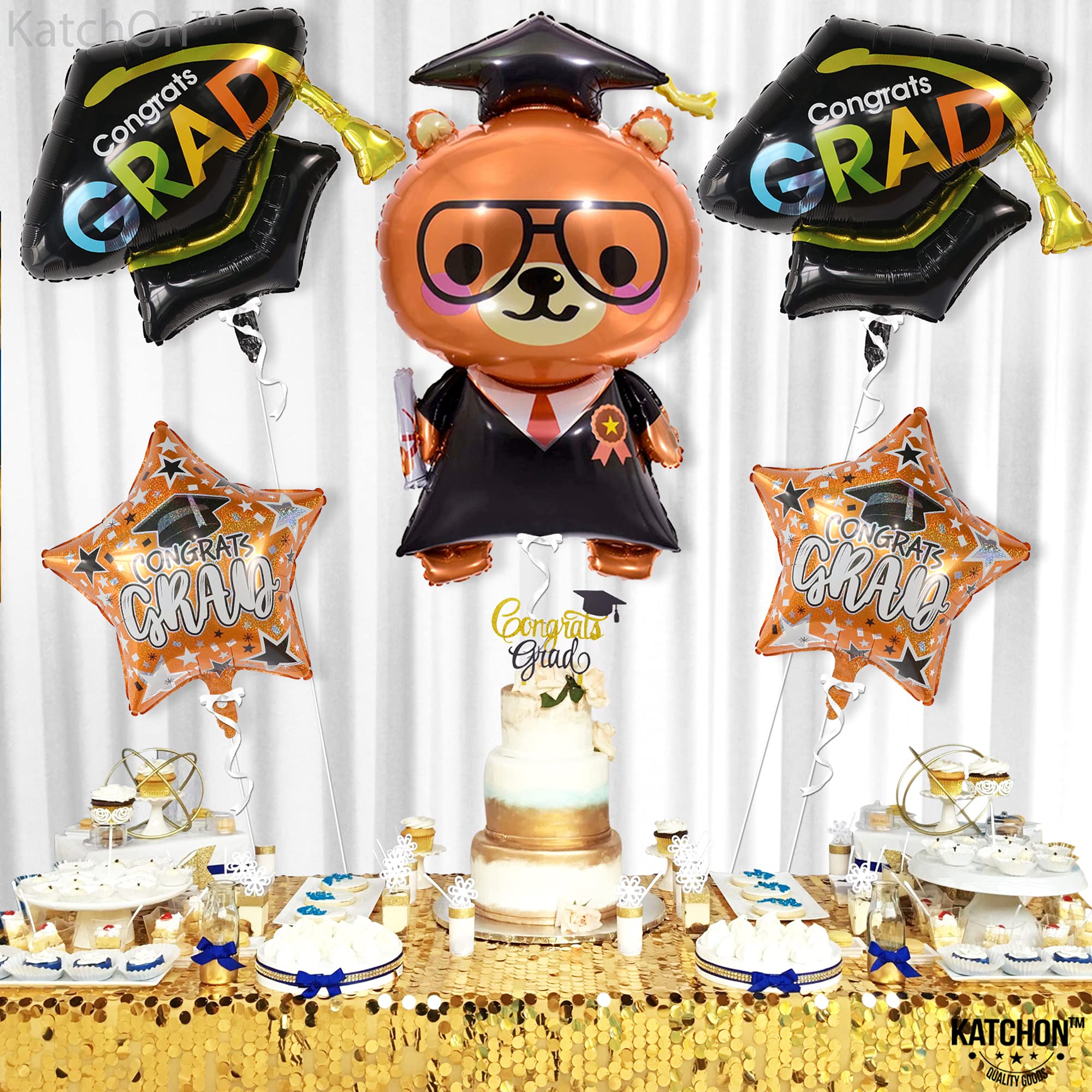 KatchOn 36-Inch Graduation Bear Balloon Set – 5-Pack for 2026 Kindergarten & Preschool Party Decorations