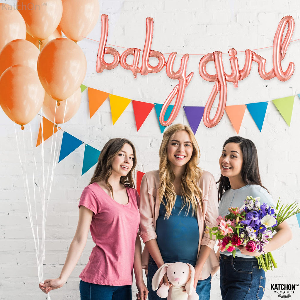 KatchOn 37-Inch Rose Gold 'Its A Girl' Foil Balloon Set for Baby Shower Decorations