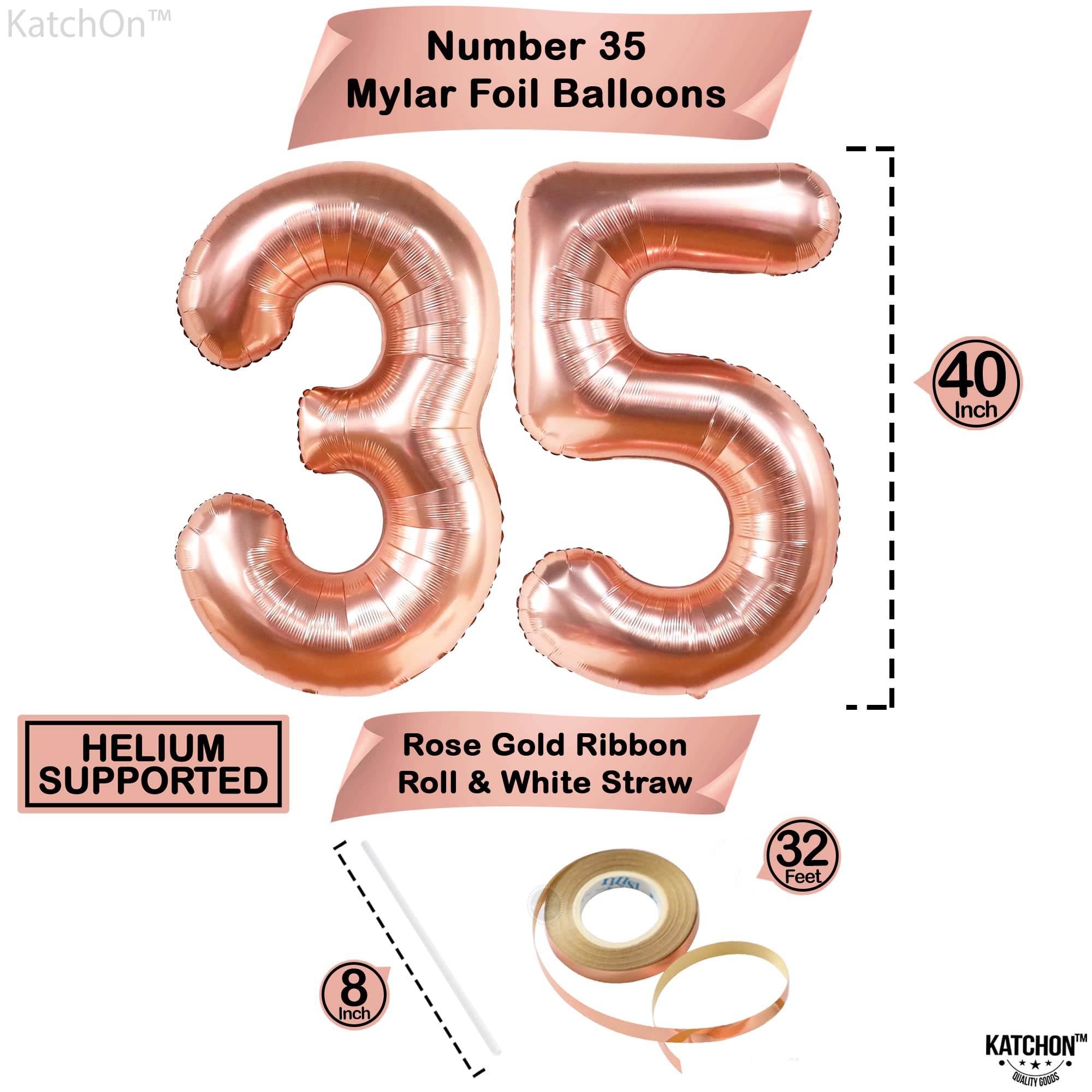 KatchOn 40 Inch Rose Gold 35 Balloon Numbers for 35th Birthday or Anniversary Decorations