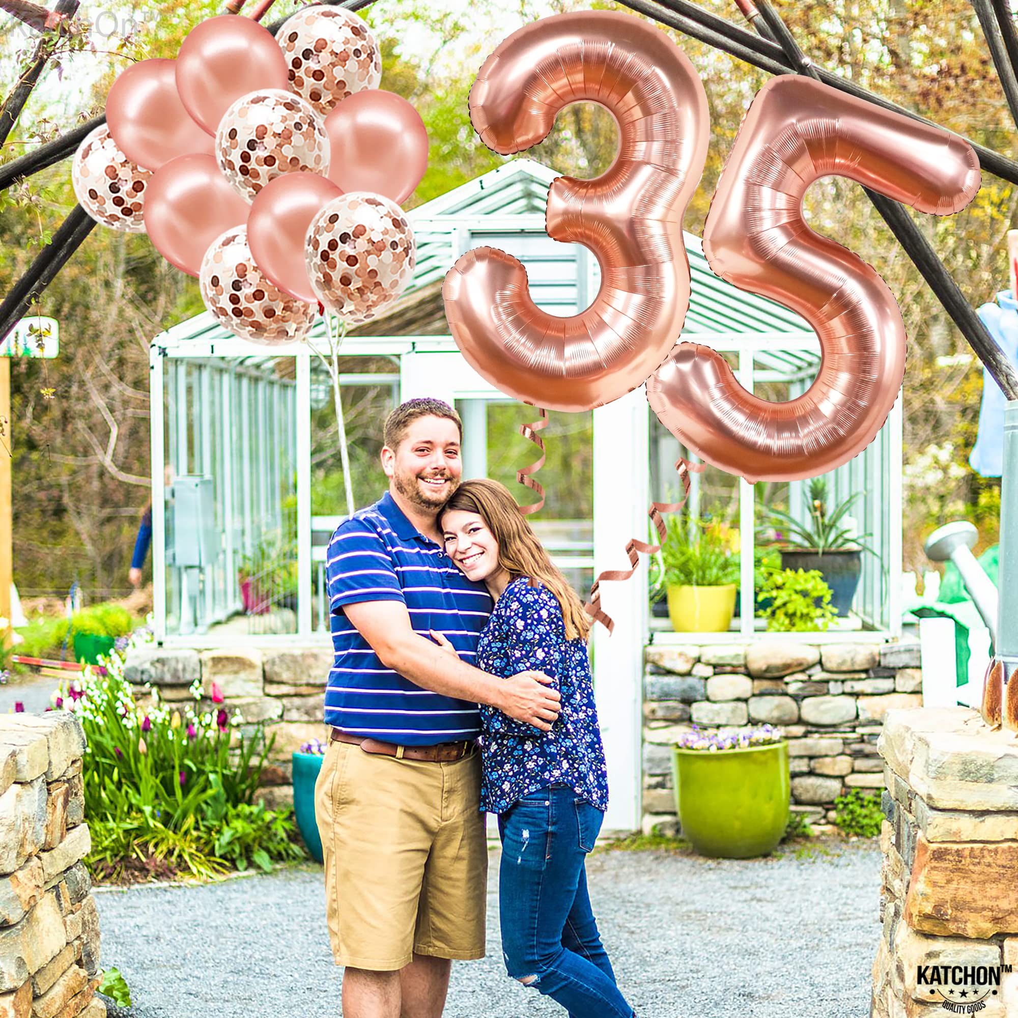KatchOn 40 Inch Rose Gold 35 Balloon Numbers for 35th Birthday or Anniversary Decorations