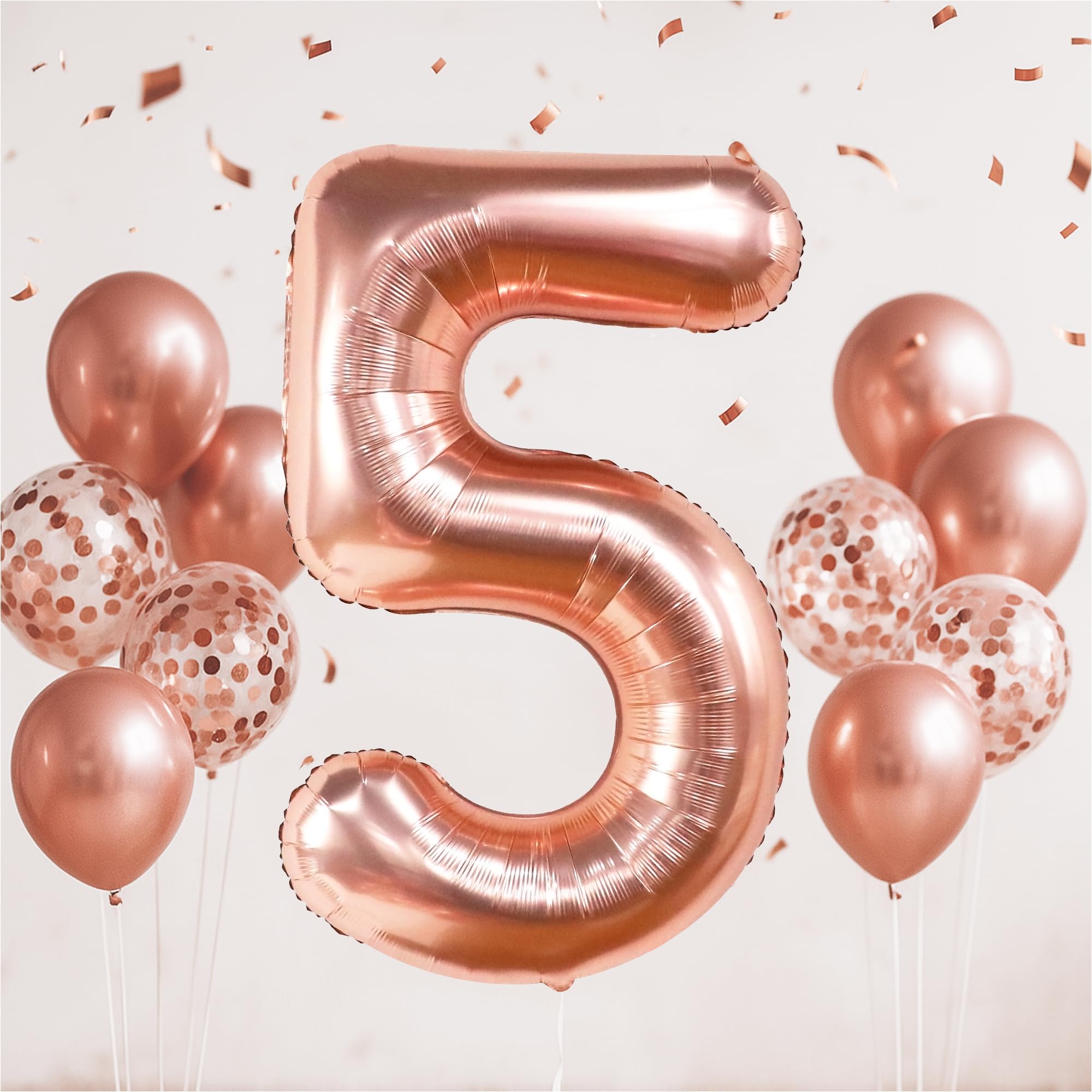 KatchOn 40-Inch Rose Gold Number 5 Balloon Set with Confetti for Birthday or Anniversary Decorations