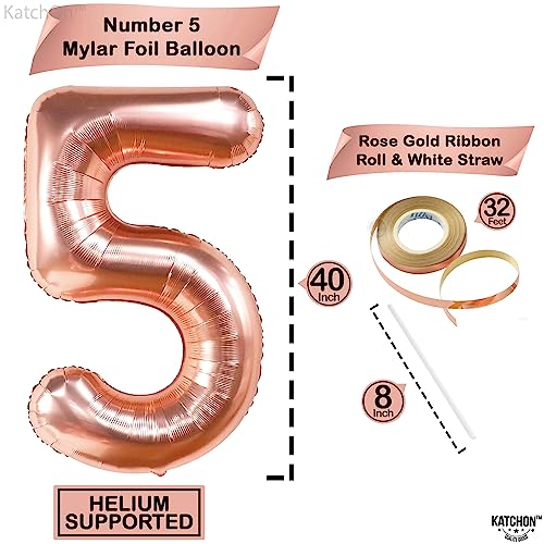 KatchOn 40-Inch Rose Gold Number 5 Balloon Set with Confetti for Birthday or Anniversary Decorations
