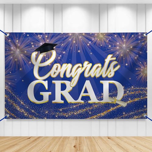 KatchOn 72x44 Inch Blue Graduation Banner 2026 - Congrats Grad Backdrop for Party Decorations