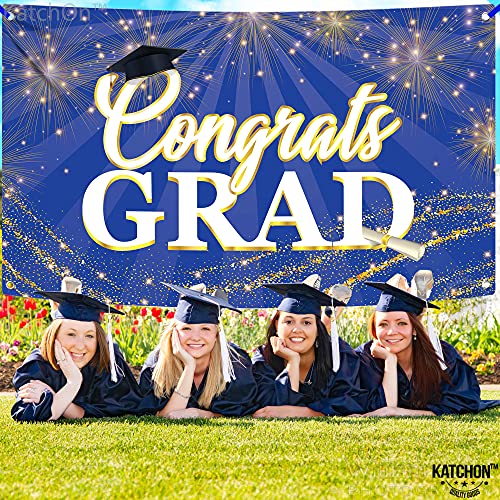 KatchOn 72x44 Inch Blue Graduation Banner 2026 - Congrats Grad Backdrop for Party Decorations
