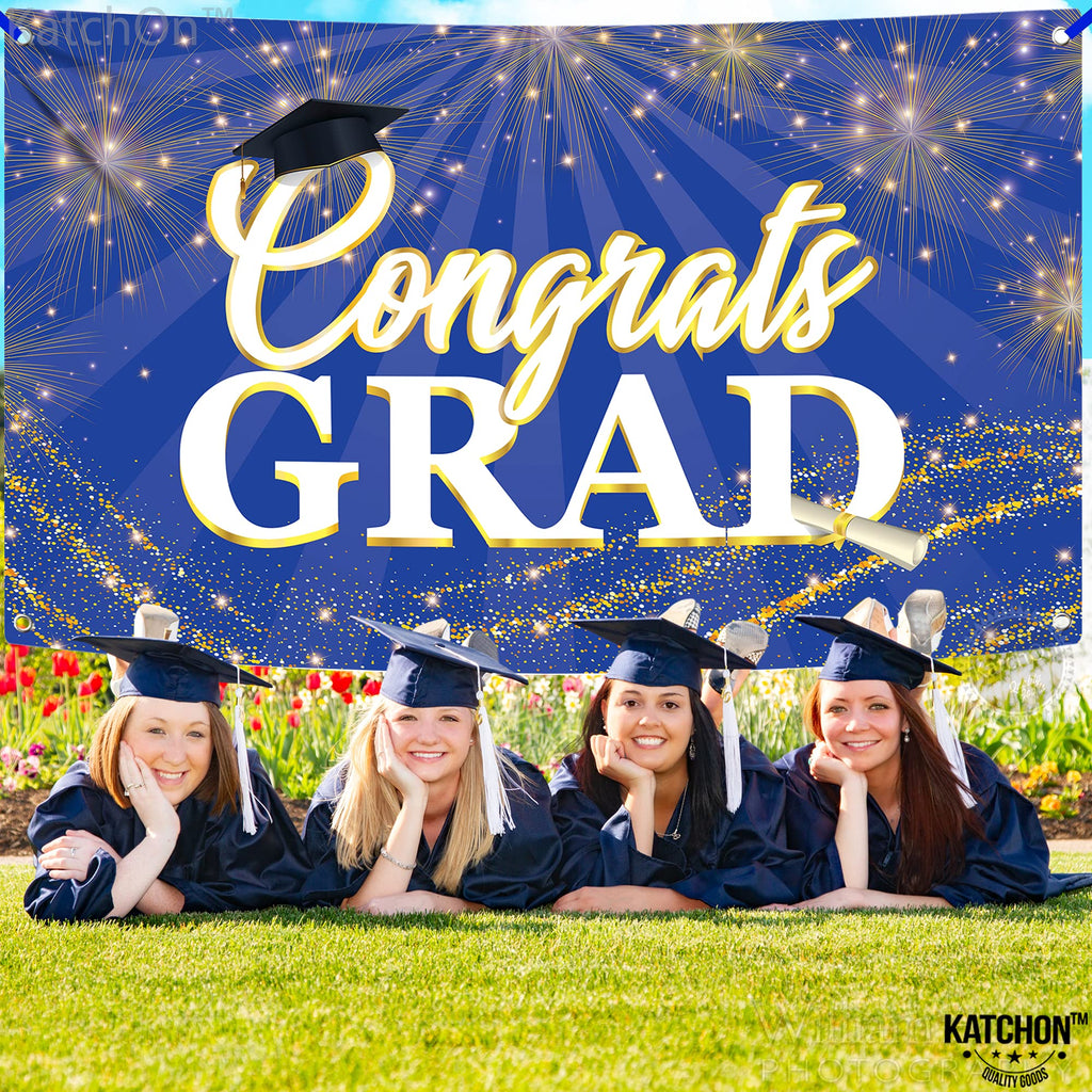KatchOn 72x44 Inch Blue Graduation Banner 2026 - Congrats Grad Backdrop for Party Decorations