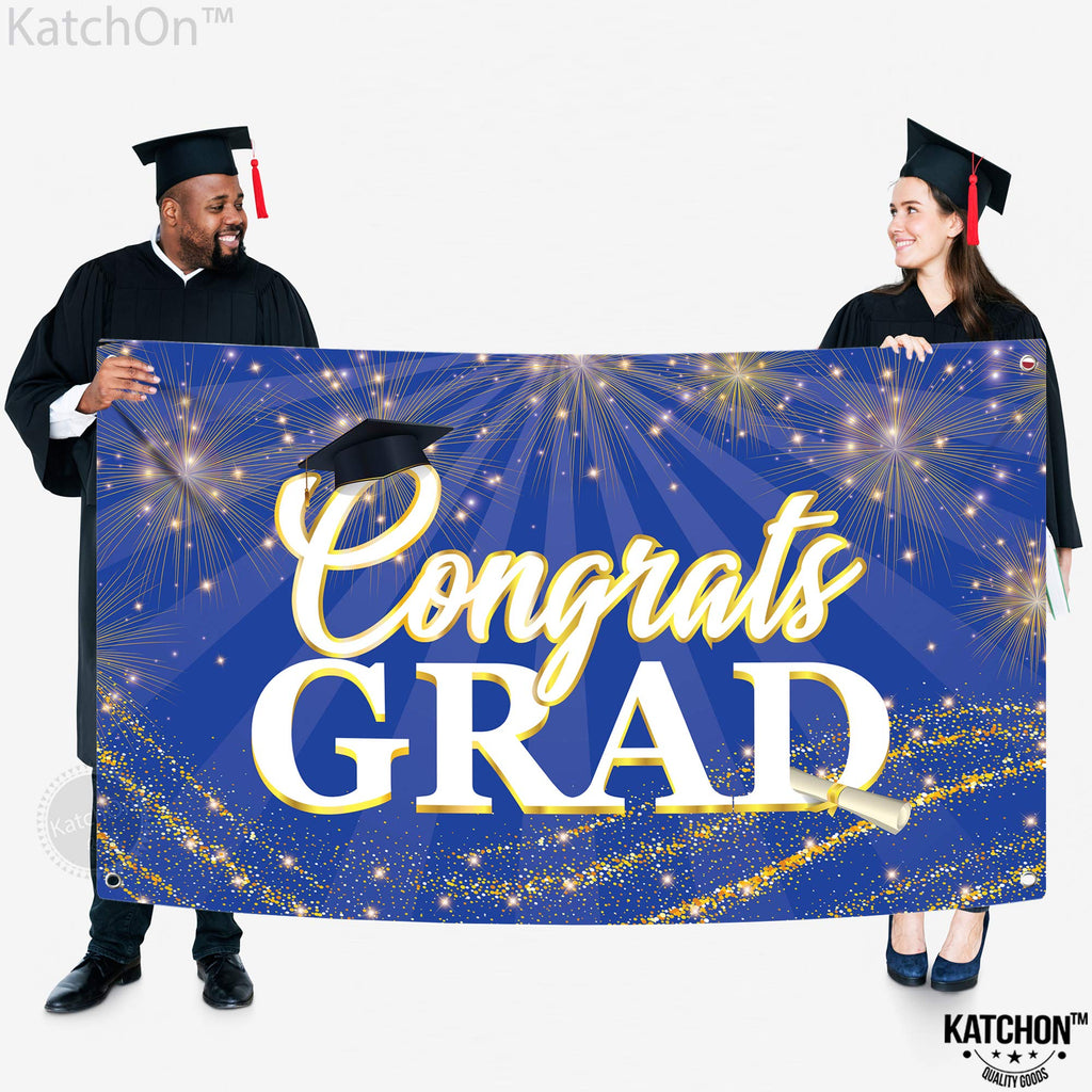 KatchOn 72x44 Inch Blue Graduation Banner 2026 - Congrats Grad Backdrop for Party Decorations