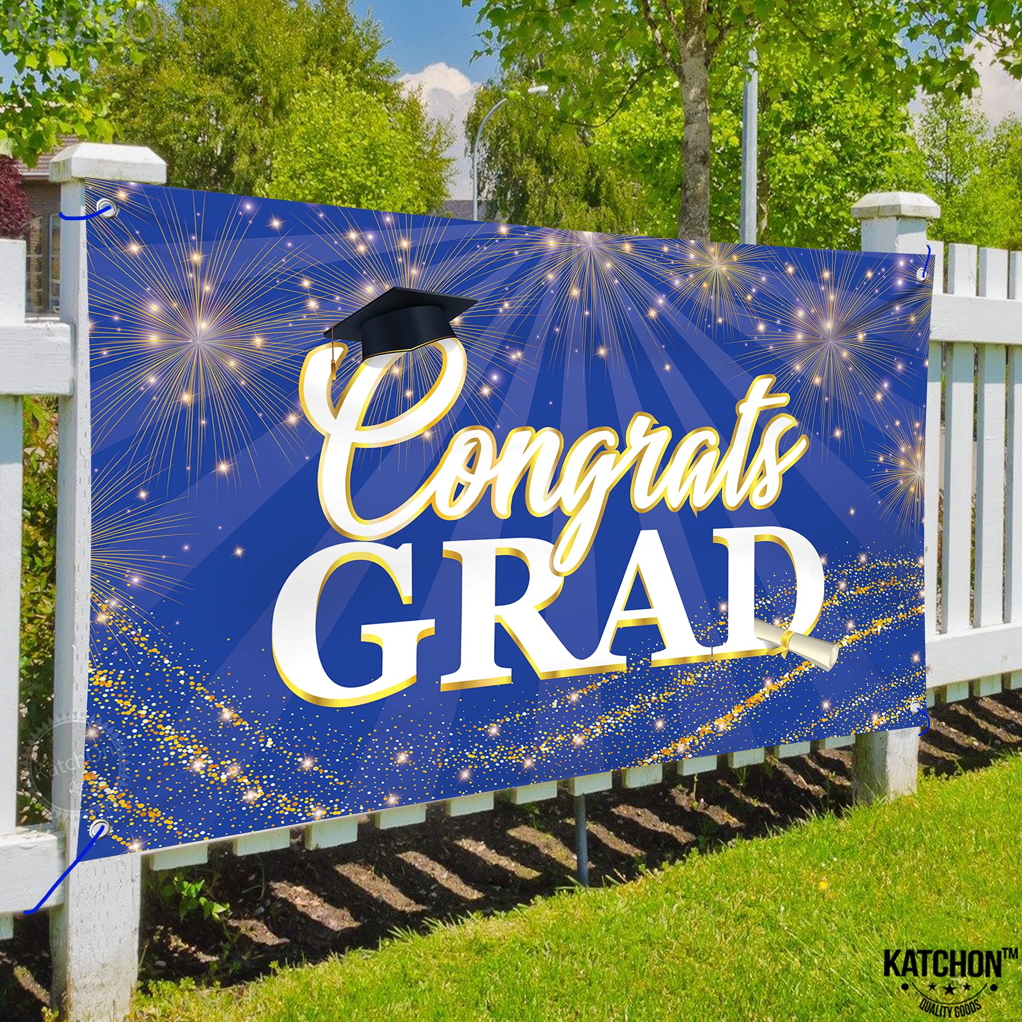 KatchOn 72x44 Inch Blue Graduation Banner 2026 - Congrats Grad Backdrop for Party Decorations