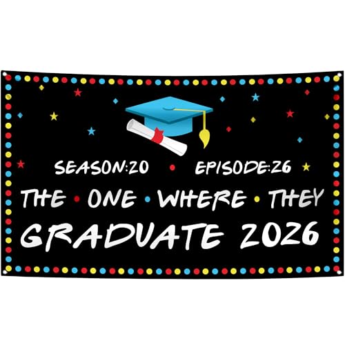KatchOn 72x44 Inch The One Where They Graduate Backdrop 2026 - Cloth Graduation Banner for Class of 2026 Party Decorations
