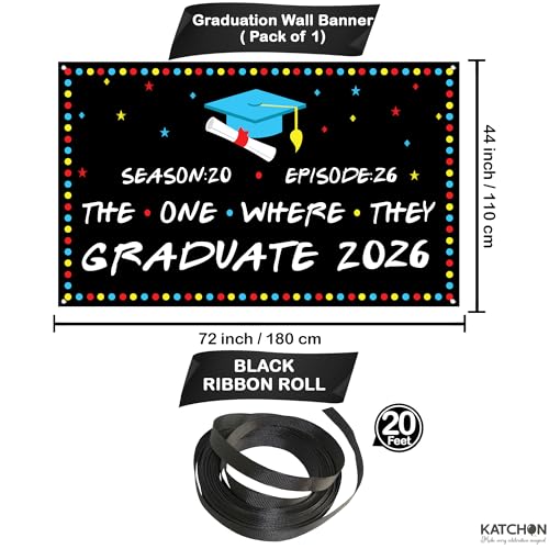 KatchOn 72x44 Inch The One Where They Graduate Backdrop 2026 - Cloth Graduation Banner for Class of 2026 Party Decorations