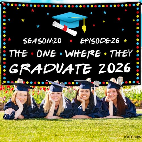 KatchOn 72x44 Inch The One Where They Graduate Backdrop 2026 - Cloth Graduation Banner for Class of 2026 Party Decorations