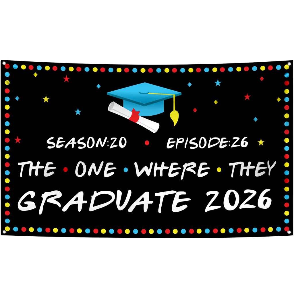 KatchOn 72x44 Inch The One Where They Graduate Backdrop 2026 - Cloth Graduation Banner for Class of 2026 Party Decorations
