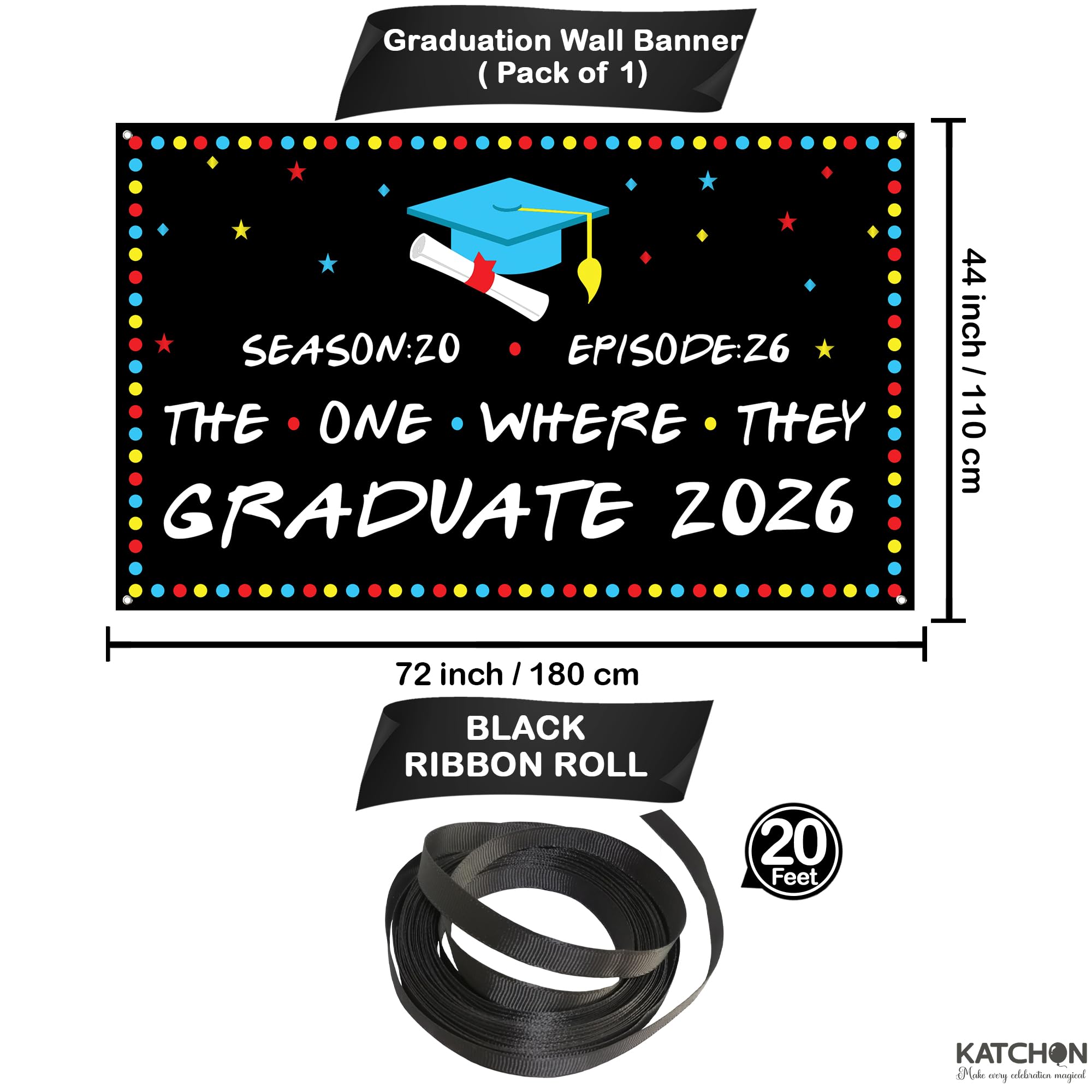 KatchOn 72x44 Inch The One Where They Graduate Backdrop 2026 - Cloth Graduation Banner for Class of 2026 Party Decorations