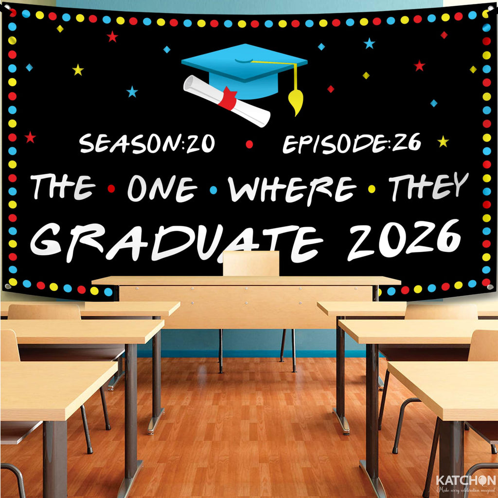 KatchOn 72x44 Inch The One Where They Graduate Backdrop 2026 - Cloth Graduation Banner for Class of 2026 Party Decorations