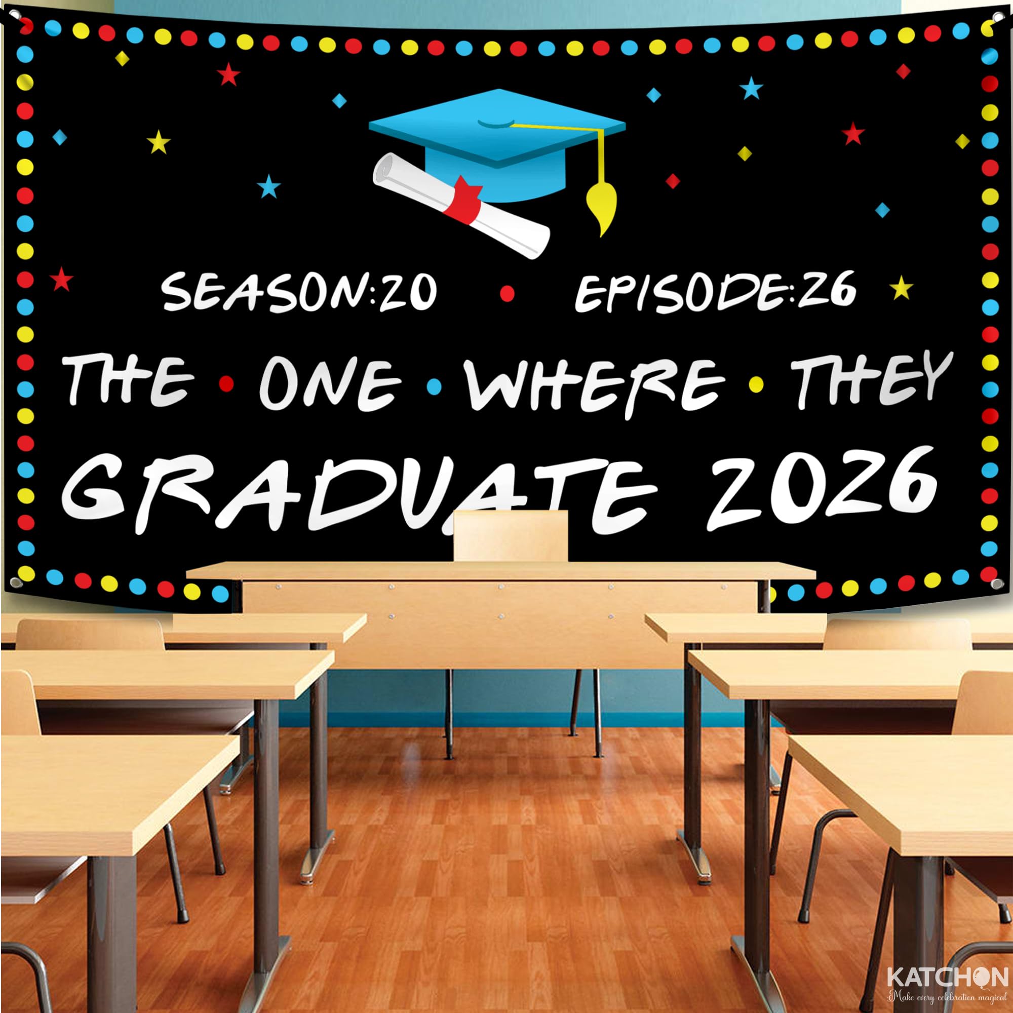 KatchOn 72x44 Inch The One Where They Graduate Backdrop 2026 - Cloth Graduation Banner for Class of 2026 Party Decorations