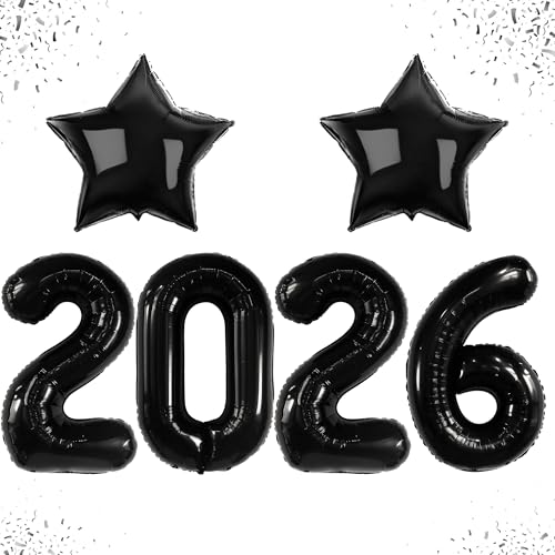 KatchOn Big Black 2026 Balloons 42 Inch - Graduation Decor with Star Balloon