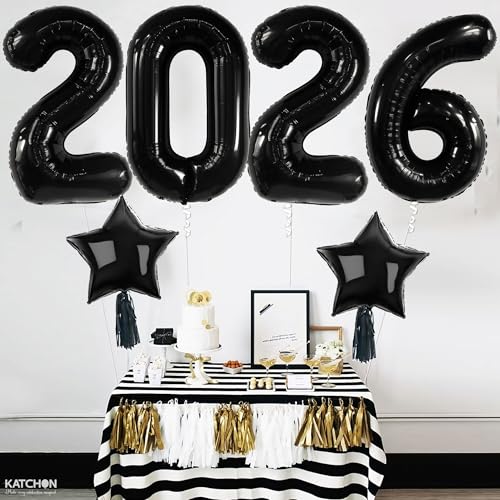KatchOn Big Black 2026 Balloons 42 Inch - Graduation Decor with Star Balloon