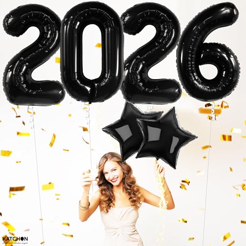 KatchOn Big Black 2026 Balloons 42 Inch - Graduation Decor with Star Balloon