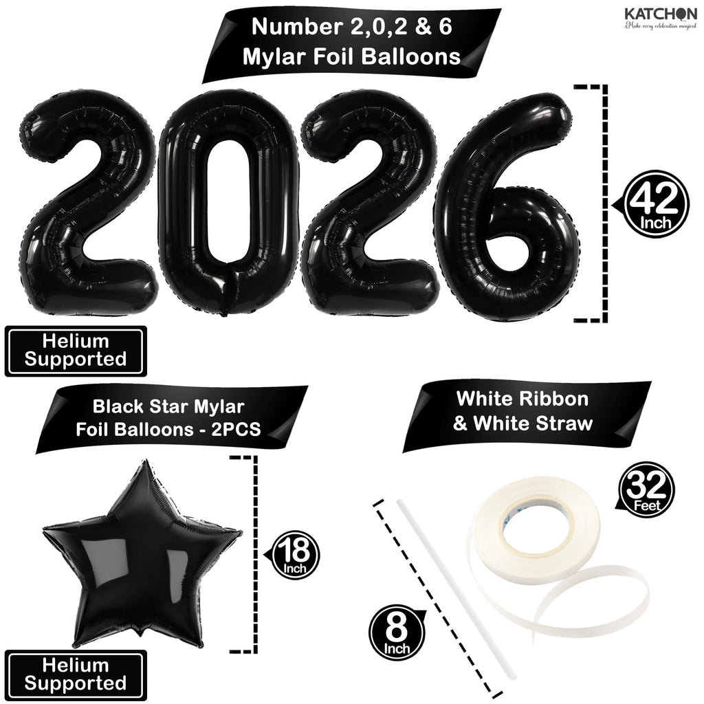 KatchOn Big Black 2026 Balloons 42 Inch - Graduation Decor with Star Balloon