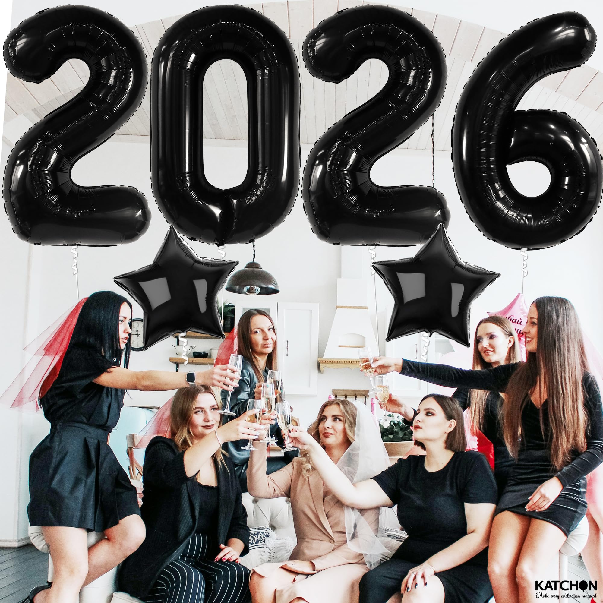 KatchOn Big Black 2026 Balloons 42 Inch - Graduation Decor with Star Balloon