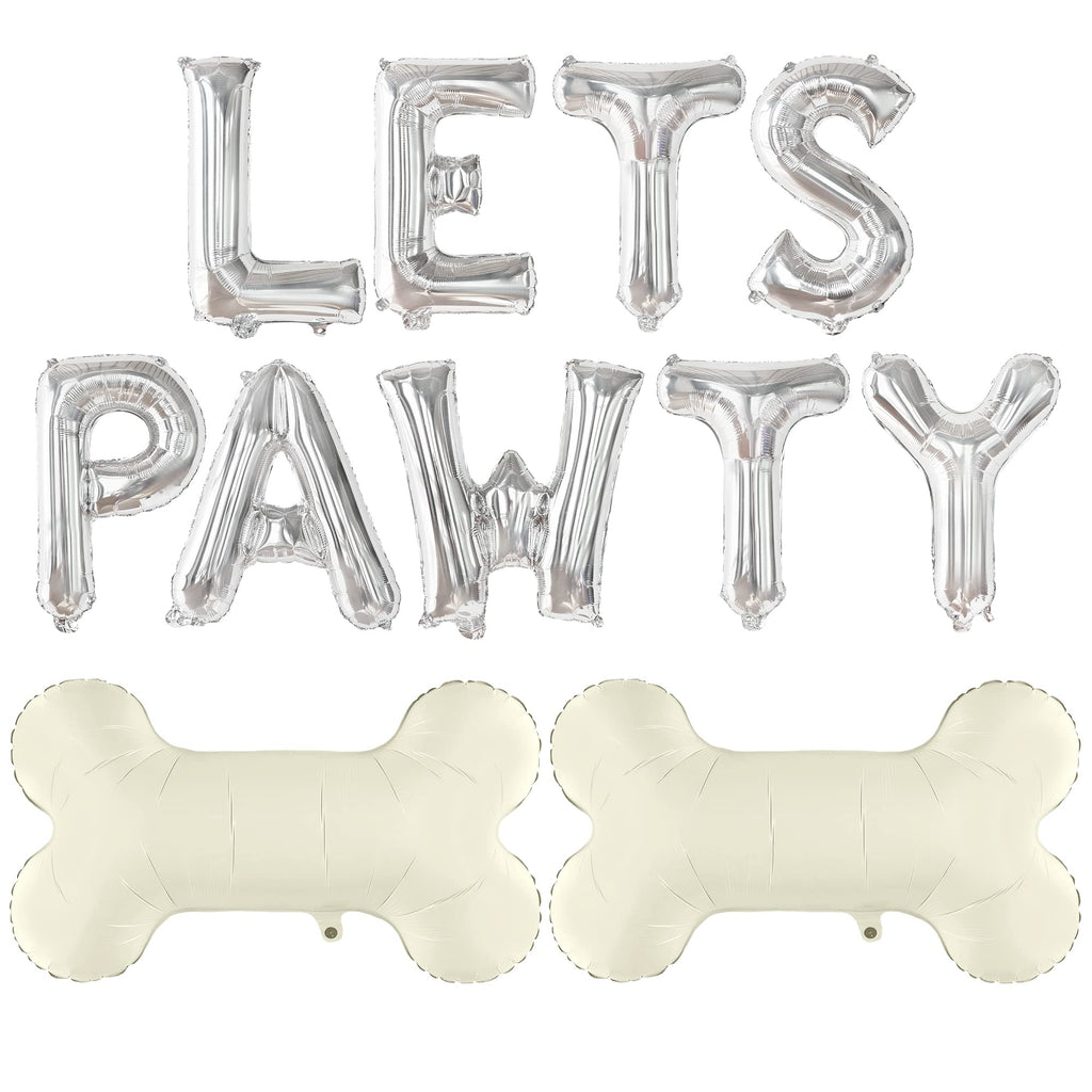 KatchOn Big Silver Lets Pawty Balloons – 29 Inch Dog Birthday Decorations Set with 11 Foil Balloons and String