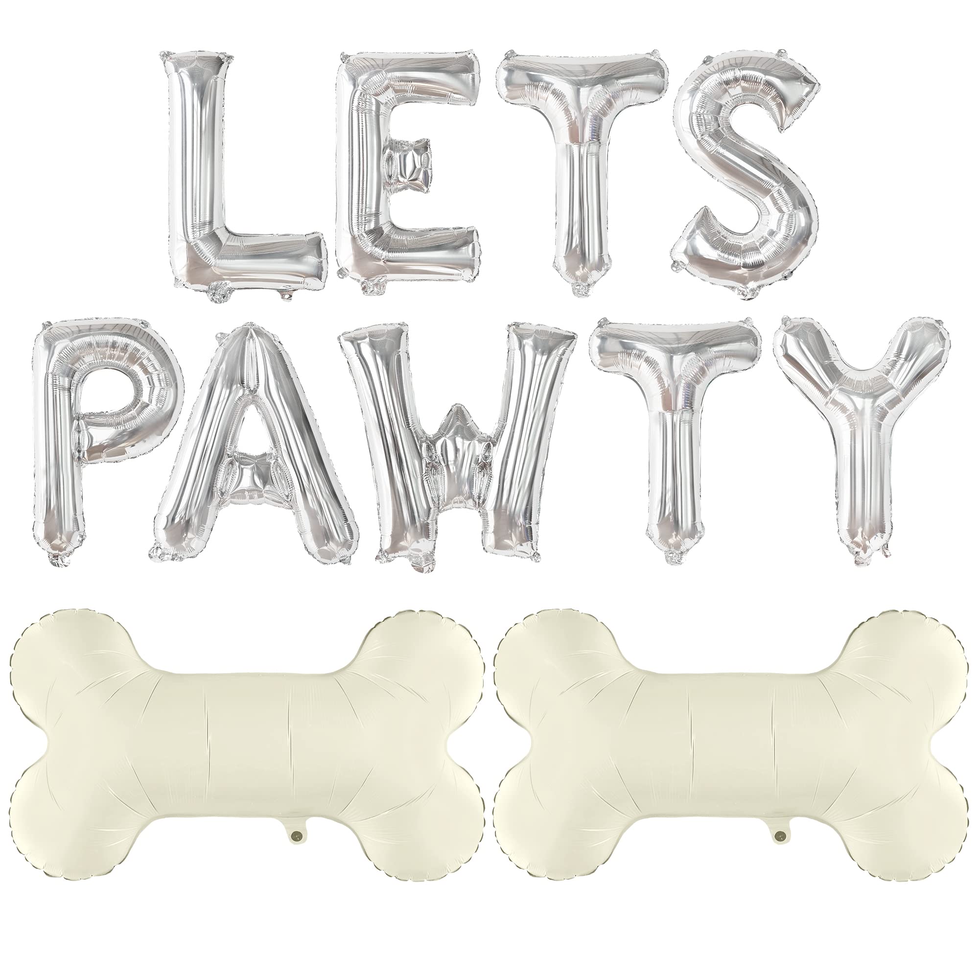 KatchOn Big Silver Lets Pawty Balloons – 29 Inch Dog Birthday Decorations Set with 11 Foil Balloons and String