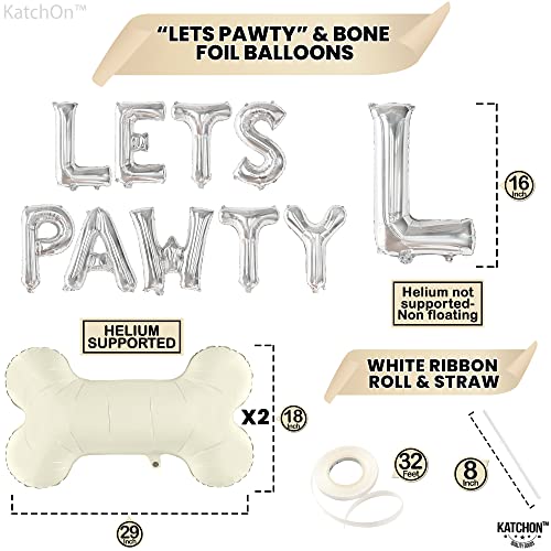 KatchOn Big Silver Lets Pawty Balloons – 29 Inch Dog Birthday Decorations Set with 11 Foil Balloons and String