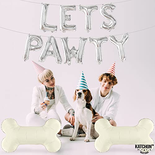 KatchOn Big Silver Lets Pawty Balloons – 29 Inch Dog Birthday Decorations Set with 11 Foil Balloons and String