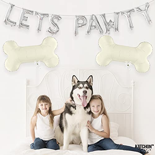 KatchOn Big Silver Lets Pawty Balloons – 29 Inch Dog Birthday Decorations Set with 11 Foil Balloons and String