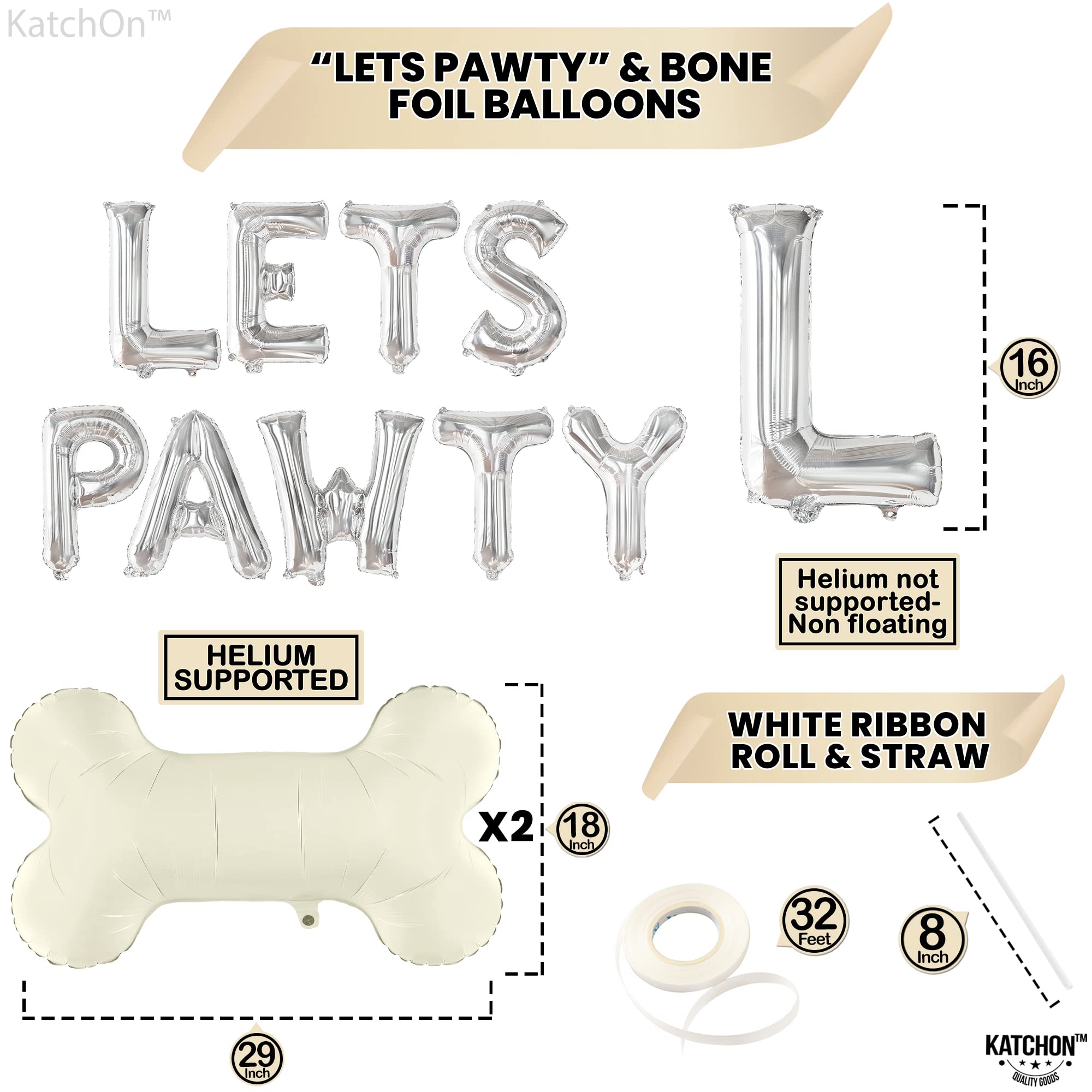KatchOn Big Silver Lets Pawty Balloons – 29 Inch Dog Birthday Decorations Set with 11 Foil Balloons and String